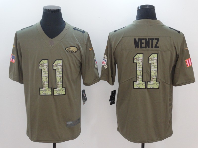 Men Philadelphia Eagles #11 Wentz Camo Nike Olive Salute To Service Limited NFL Jerseys
